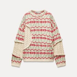 NWT ZARA CABLE KNIT JACQUARD SWEATER SIZE S 5755/121/330